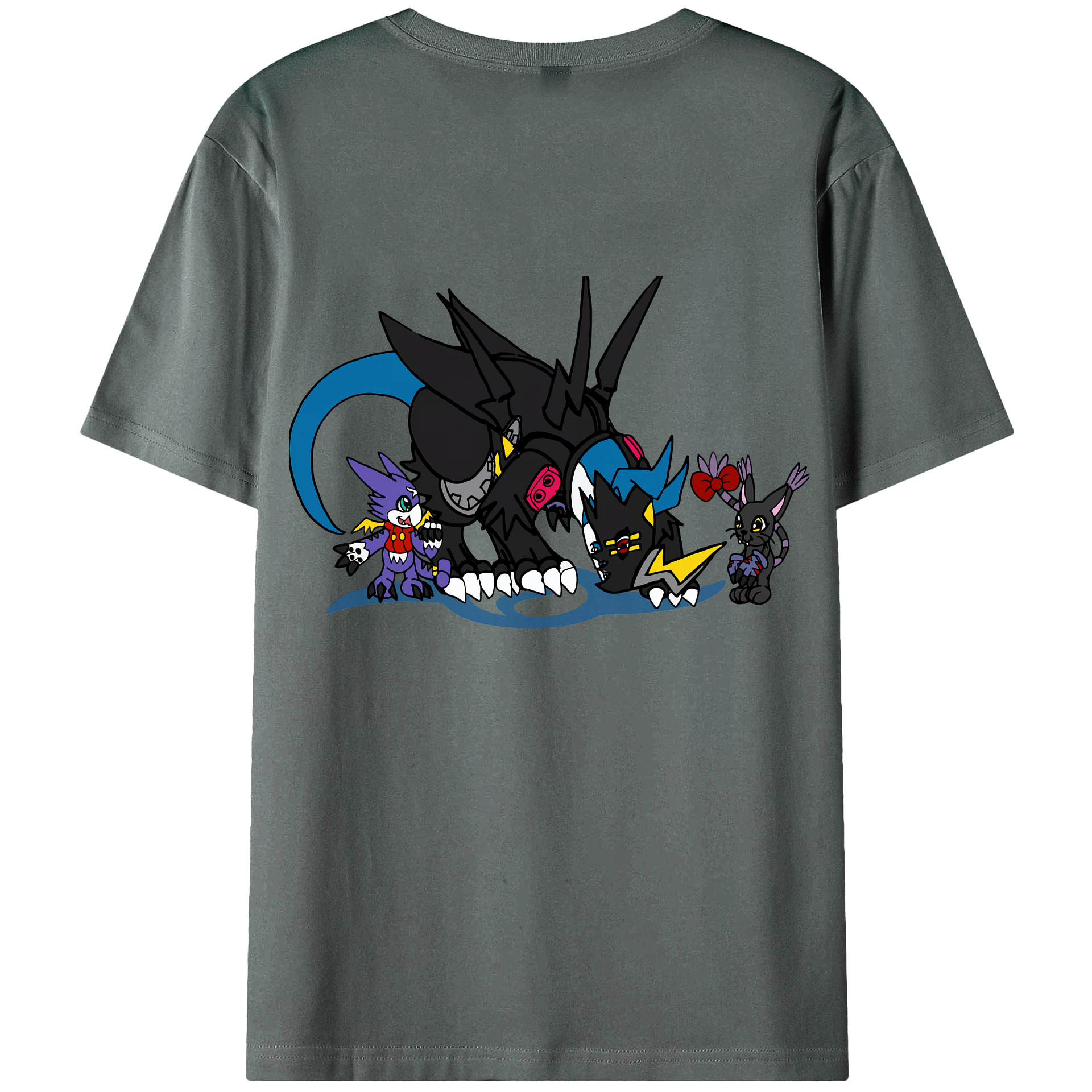 （画像用） Digimon デジタルモンスター/デジモン 綿100％ メンズ半袖Tシャツ（バックプリント） 通気性